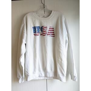 Sunkissed Coconut Womens Sz L Crew Neck Sweatshirt White USA Flag Print